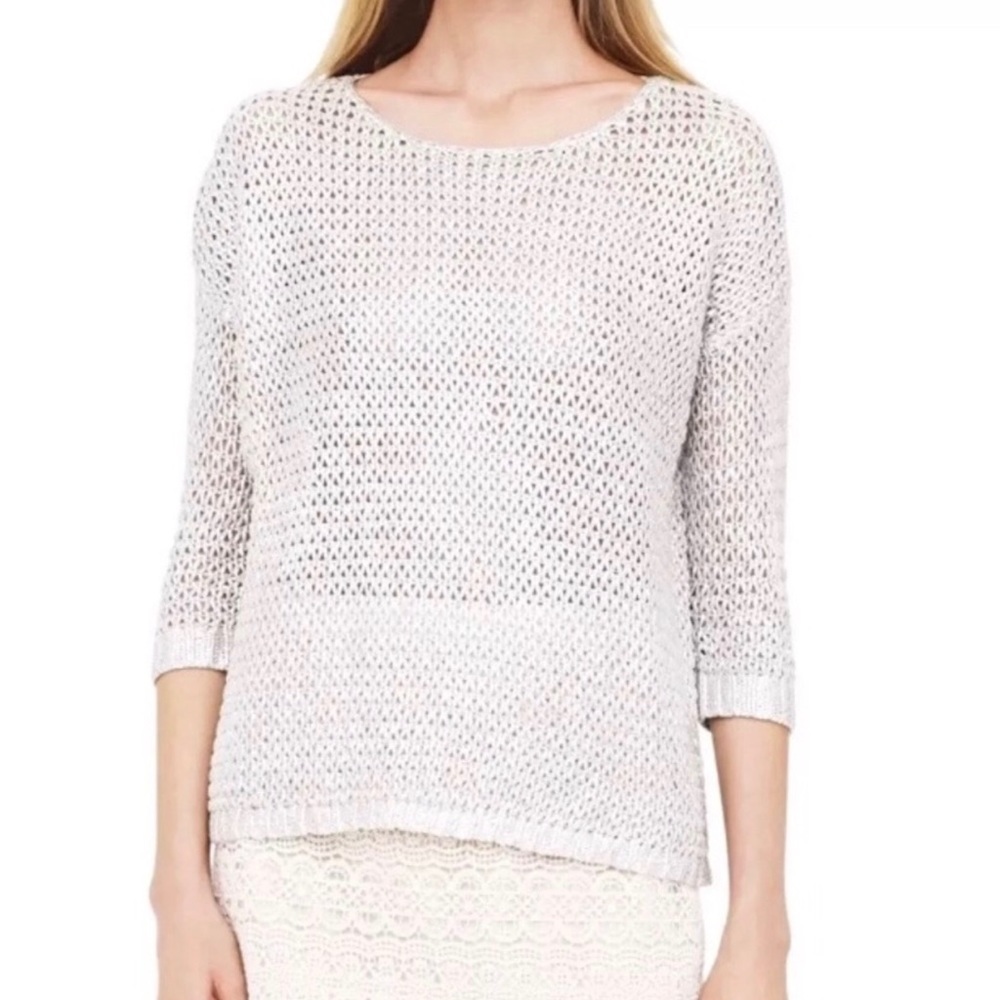 Club Monaco Cream Open-Knit Scoop Neck Sweater